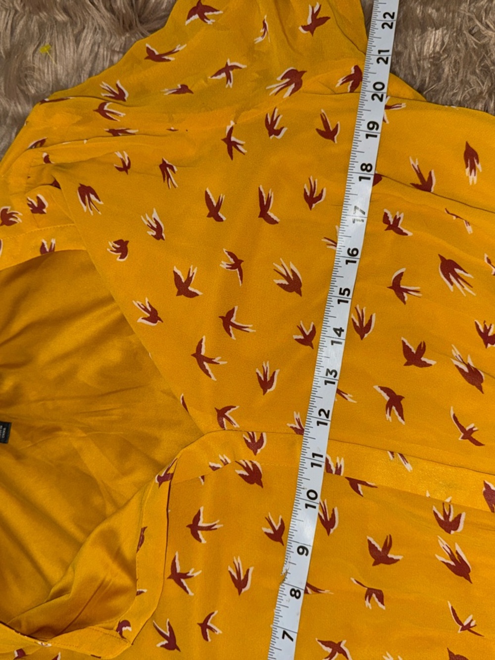 Signature Studio Yellow Sparrow Bird-Print Mini Dress, drawstring waist, Sz L - Picture 8 of 9